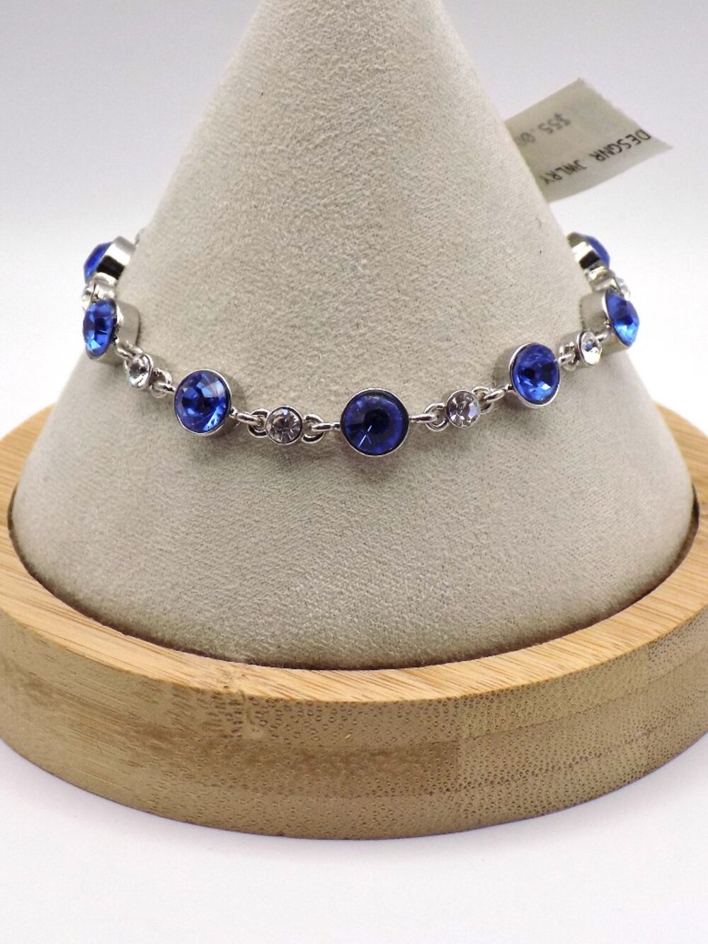 Carolee Tennis Bracelet Blue & White Colorless Crystal Silver Tone Toggle 7-1/4"